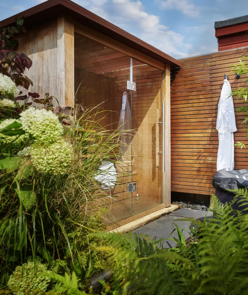 Jacob Berry’s wellness garden with cold water therapy and outdoor shower